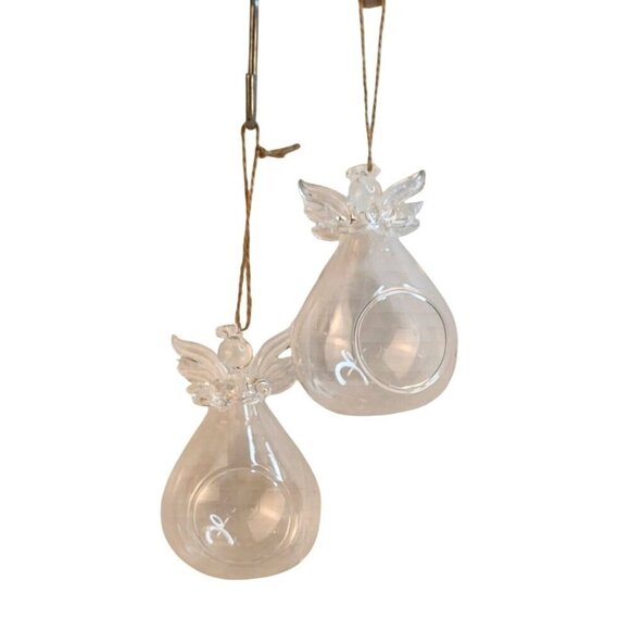 Blown Glass Angel Ornaments Holding a heart Set Of 2 Plant or Candle Holder Chri - Picture 10 of 11